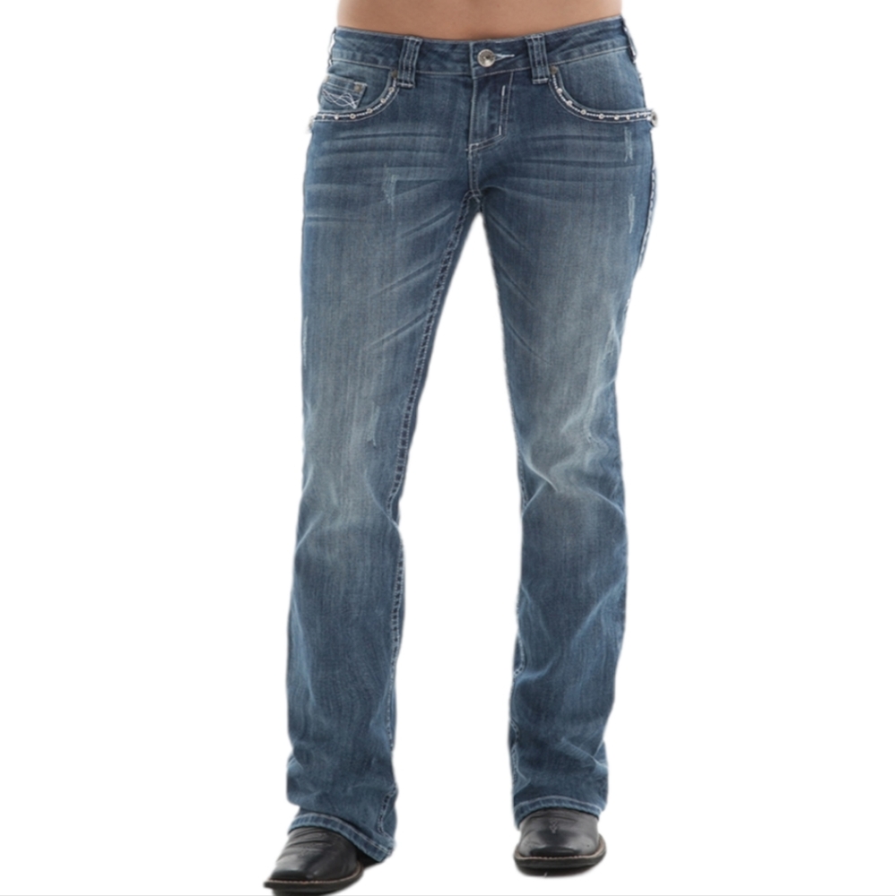 COWGIRL TUFF Sonora bootcut blingy Aztec embroidered blue jeans JS0N0R sz 24x33L - Picture 2 of 15